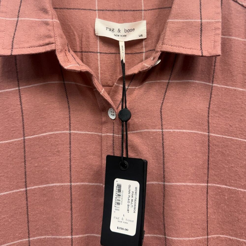 rag & bone Quinn Plaid Button Up Shirt in Pink Multi size Large NWT - Picture 3 of 6